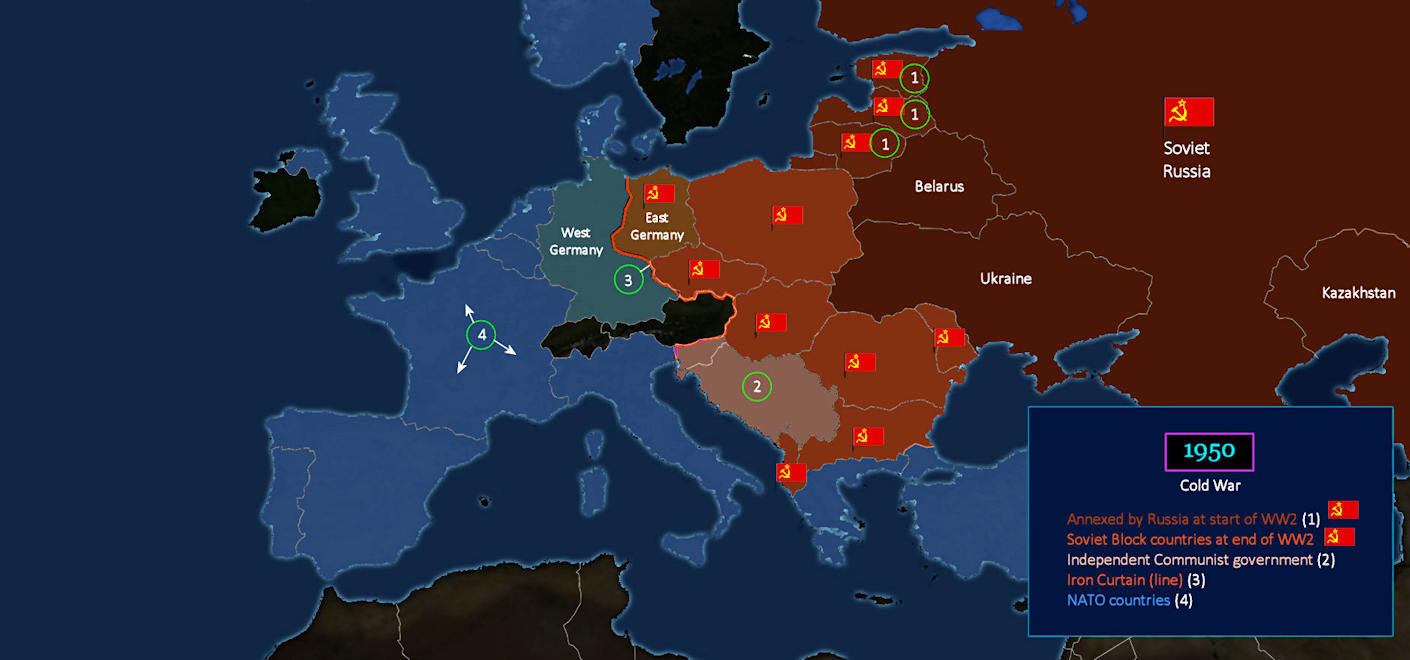 Iron Curtain divides Europe, 1950 map 